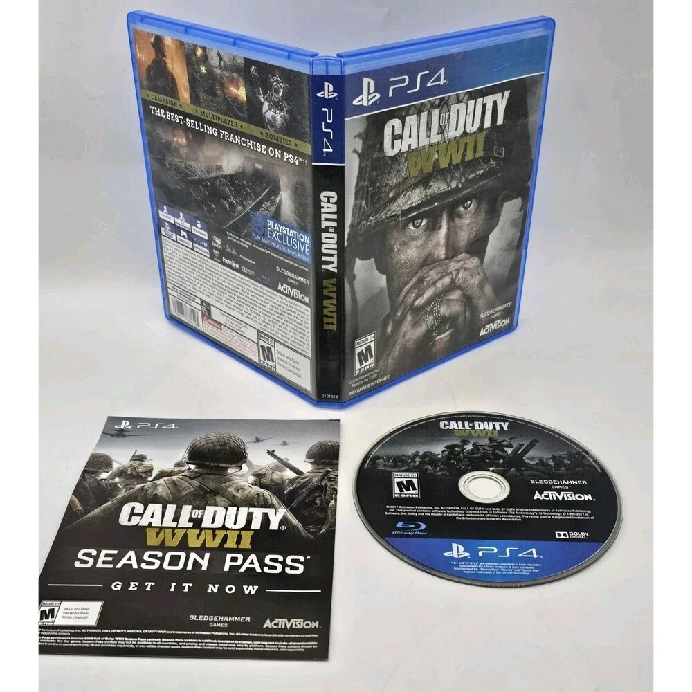 Call of Duty: WWII - PlayStation 4 PS4 Game Disc w/ Original Case & Season Pass